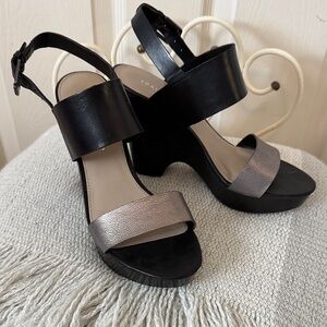 Franco Sarto Black and Platinum Platform Sandals
